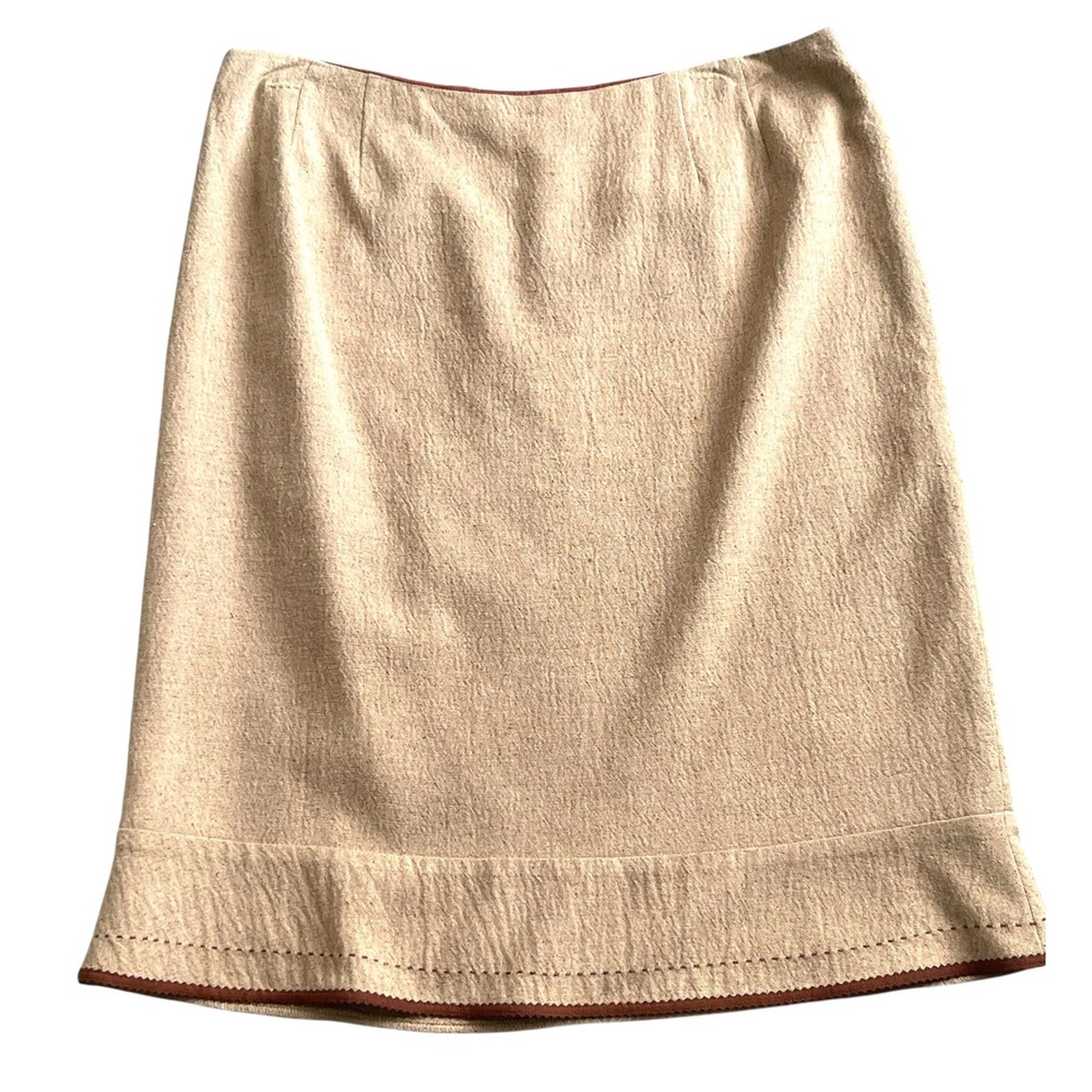 Vintage Nanette Lepore Skirt Women 12 Tan Wool Silk Blend Knee Length brown line - Picture 2 of 10